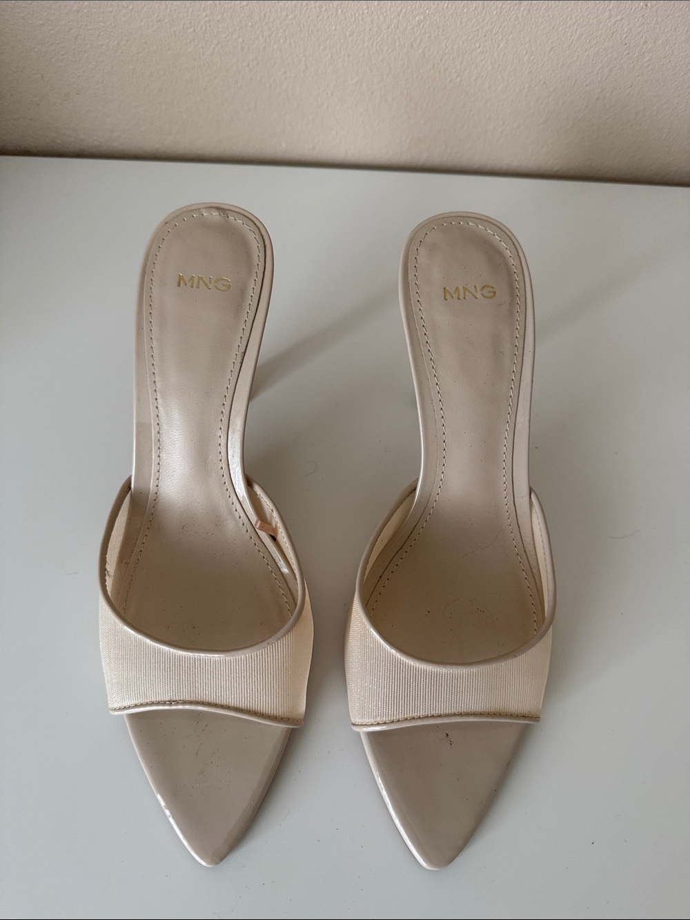 Mango Nude Mesh Mule Heels 37 (6.5)